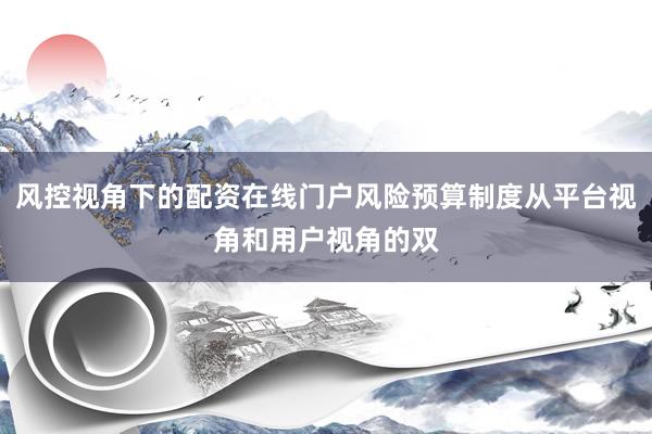 风控视角下的配资在线门户风险预算制度从平台视角和用户视角的双