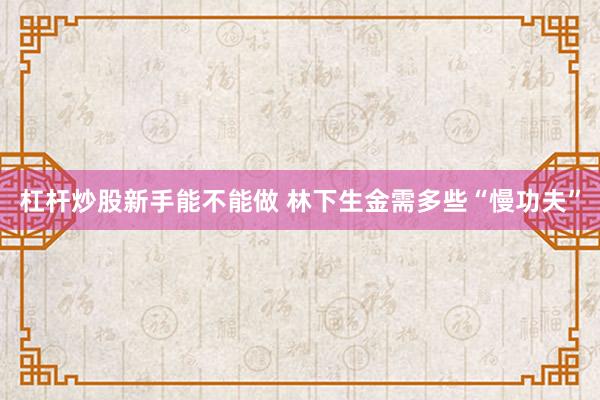 杠杆炒股新手能不能做 林下生金需多些“慢功夫”