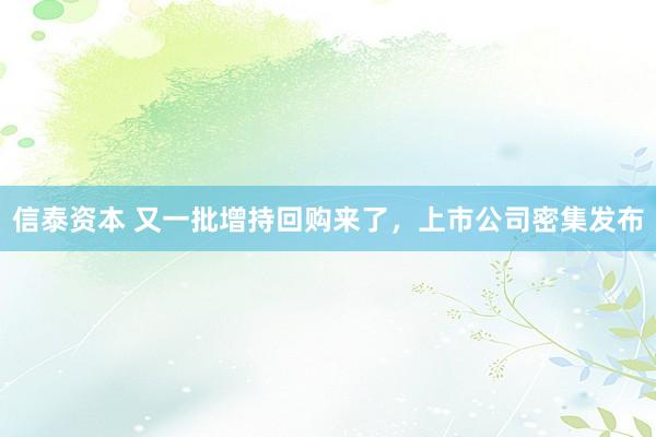 信泰资本 又一批增持回购来了，上市公司密集发布