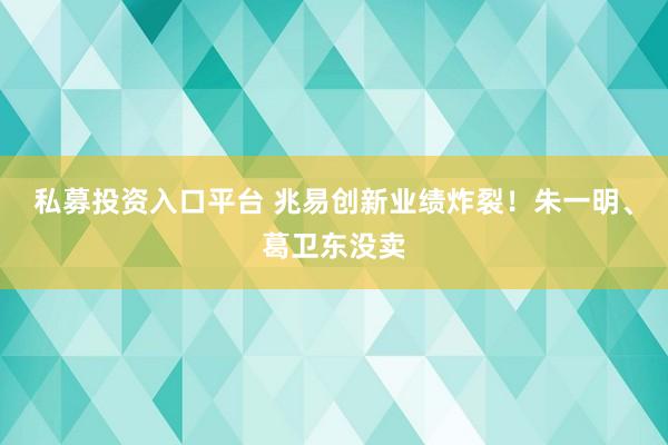 私募投资入口平台 兆易创新业绩炸裂！朱一明、葛卫东没卖